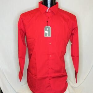 Verno Mens Red Dress Shirt 17 32/33 NWT Long Sleeve Button Up Slim Fit Cotton